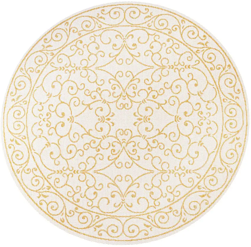 5' Cream And Yellow Round Medallion Indoor Outdoor Area Rug Photo 3