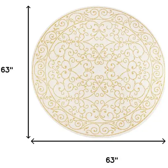 5' Cream And Yellow Round Medallion Indoor Outdoor Area Rug Photo 9