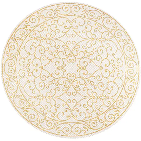 5' Cream And Yellow Round Medallion Indoor Outdoor Area Rug Photo 1