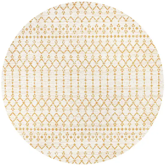 5' Cream And Yellow Round Trellis Indoor Outdoor Area Rug Photo 3