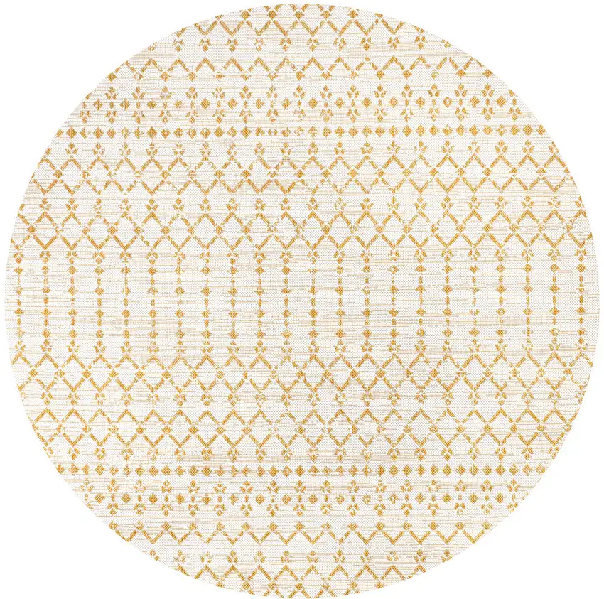 5' Cream And Yellow Round Trellis Indoor Outdoor Area Rug Photo 3