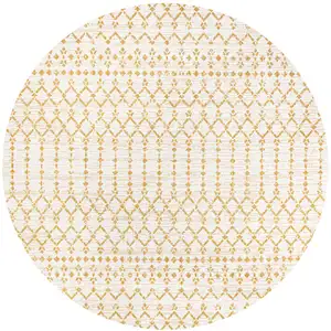 Photo of 5' Cream And Yellow Round Trellis Indoor Outdoor Area Rug