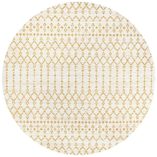 5' Cream And Yellow Round Trellis Indoor Outdoor Area Rug Photo 2