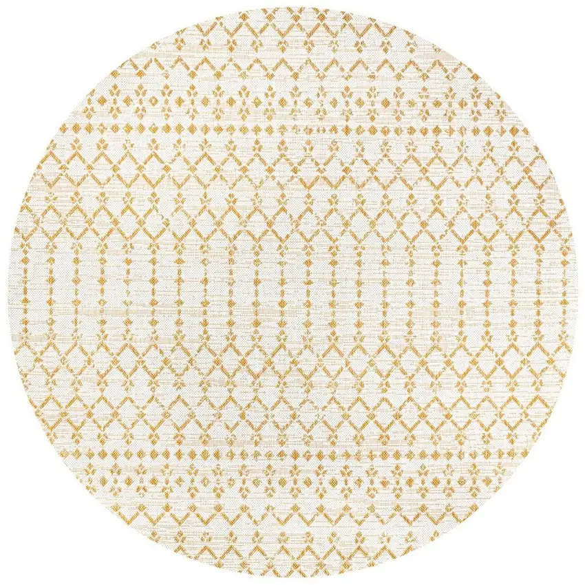 5' Cream And Yellow Round Trellis Indoor Outdoor Area Rug Photo 2