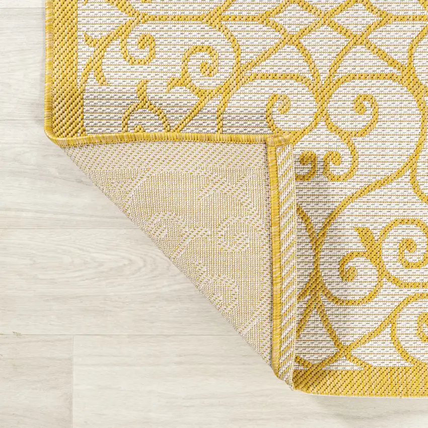 5' Cream And Yellow Square Geometric Indoor Outdoor Area Rug Photo 6