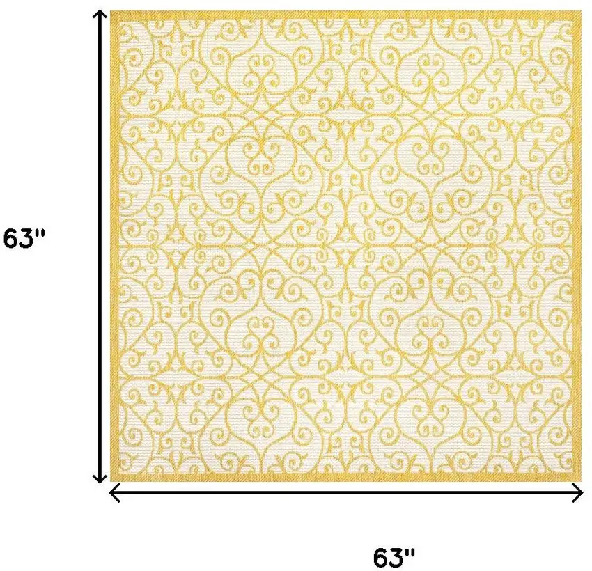 5' Cream And Yellow Square Geometric Indoor Outdoor Area Rug Photo 9