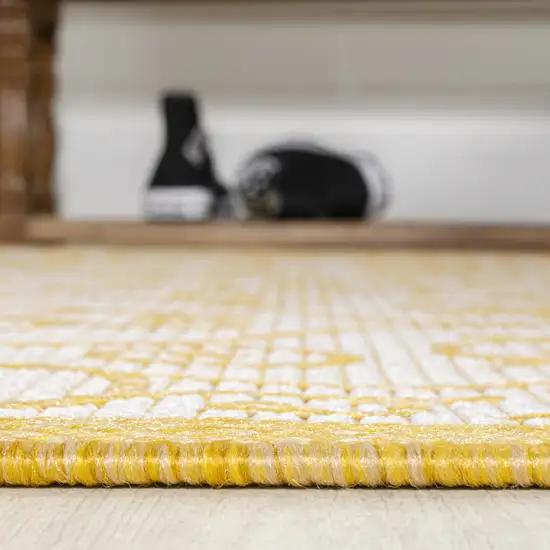 5' Cream And Yellow Square Geometric Indoor Outdoor Area Rug Photo 7