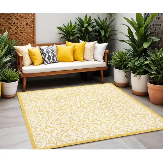5' Cream And Yellow Square Geometric Indoor Outdoor Area Rug Photo 1