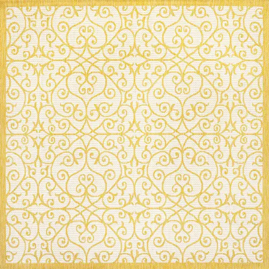 5' Cream And Yellow Square Geometric Indoor Outdoor Area Rug Photo 1