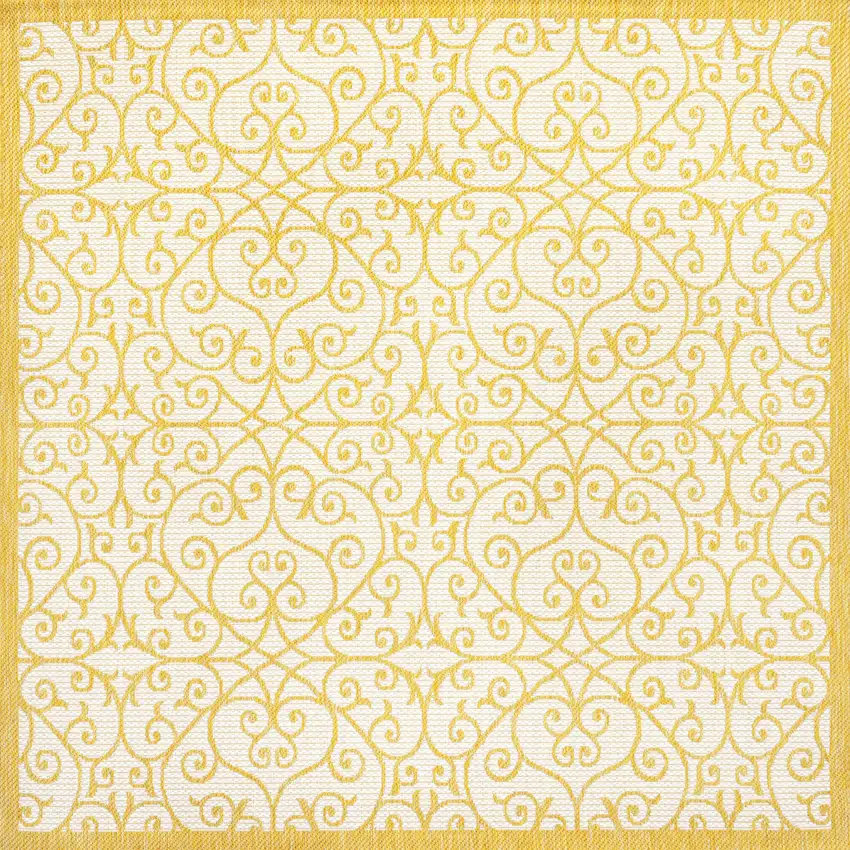 5' Cream And Yellow Square Geometric Indoor Outdoor Area Rug Photo 1