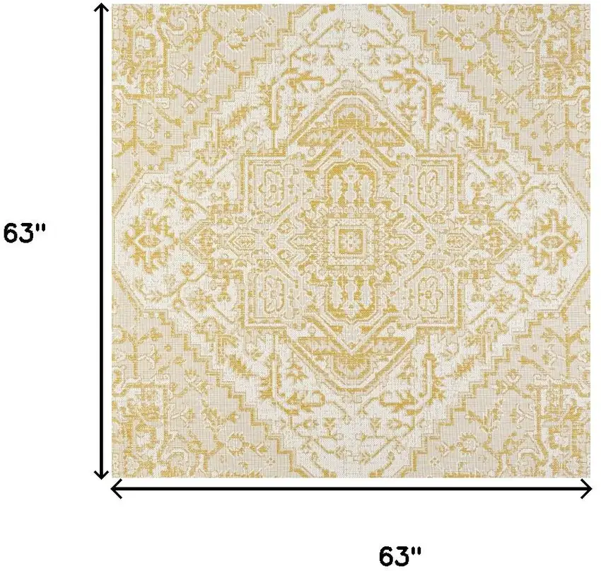5' Cream And Yellow Square Medallion Indoor Outdoor Area Rug Photo 9