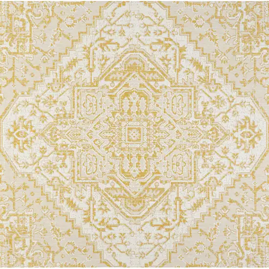 5' Cream And Yellow Square Medallion Indoor Outdoor Area Rug Photo 1