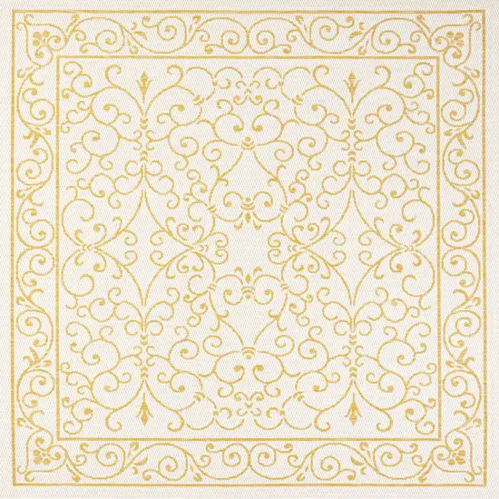 5' Cream And Yellow Square Medallion Indoor Outdoor Area Rug Photo 1