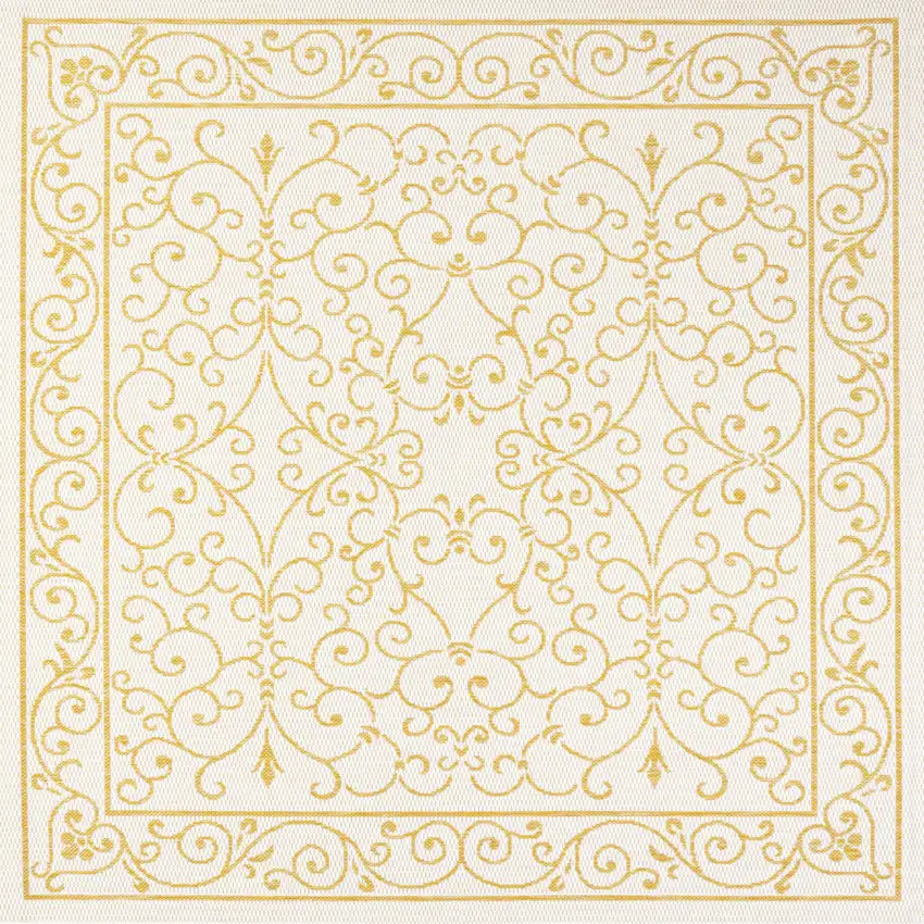 5' Cream And Yellow Square Medallion Indoor Outdoor Area Rug Photo 1