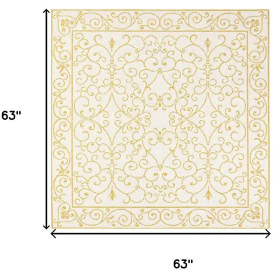 5' Cream And Yellow Square Medallion Indoor Outdoor Area Rug Photo 9