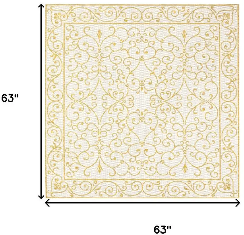 5' Cream And Yellow Square Medallion Indoor Outdoor Area Rug Photo 9