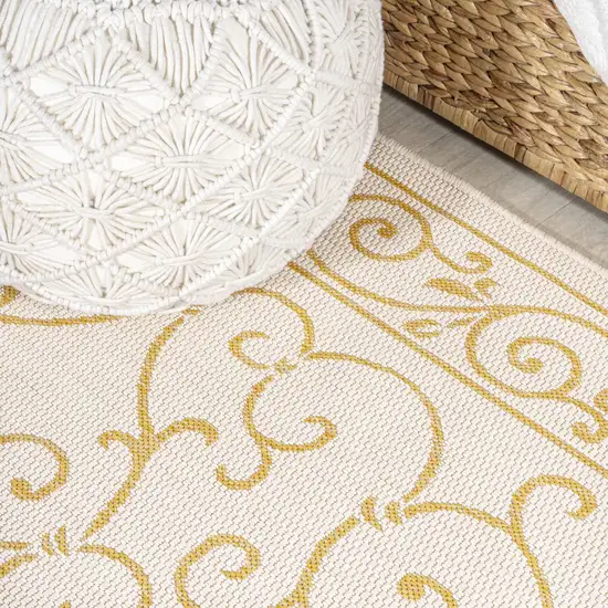 5' Cream And Yellow Square Medallion Indoor Outdoor Area Rug Photo 5