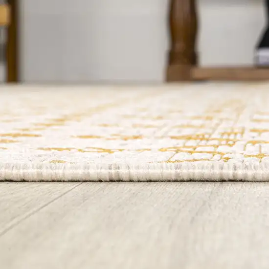 5' Cream And Yellow Square Trellis Indoor Outdoor Area Rug Photo 5