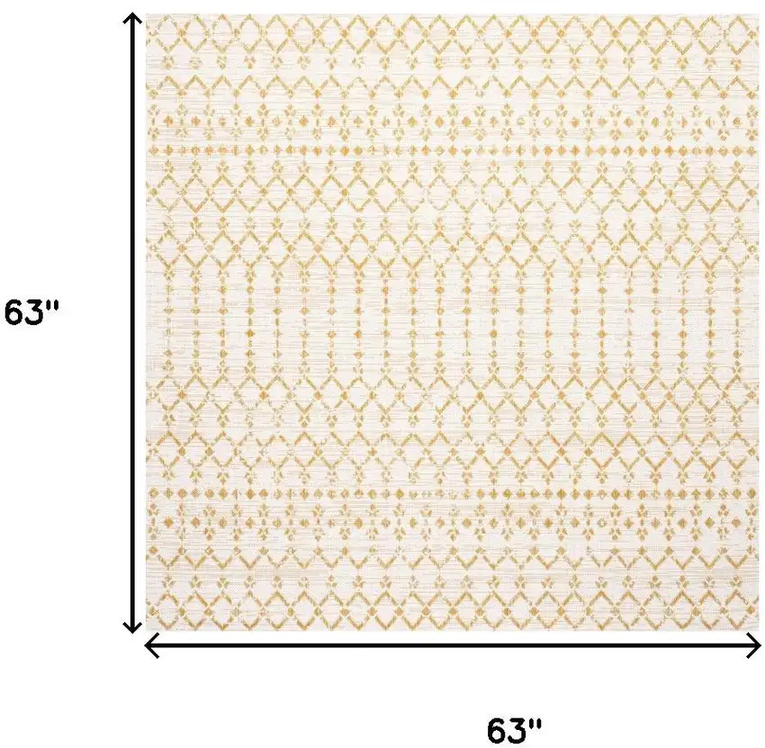 5' Cream And Yellow Square Trellis Indoor Outdoor Area Rug Photo 8