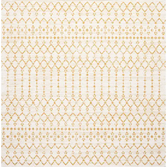 5' Cream And Yellow Square Trellis Indoor Outdoor Area Rug Photo 4
