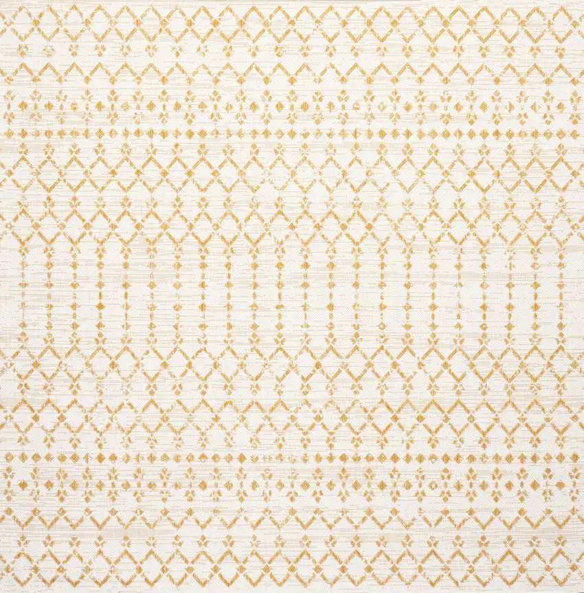 5' Cream And Yellow Square Trellis Indoor Outdoor Area Rug Photo 4