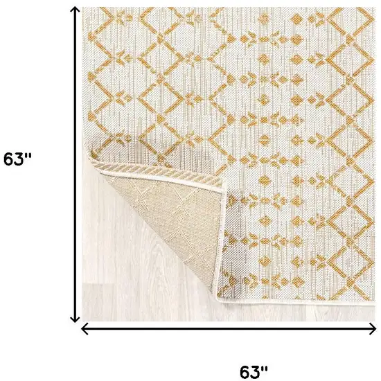 5' Cream And Yellow Square Trellis Indoor Outdoor Area Rug Photo 8