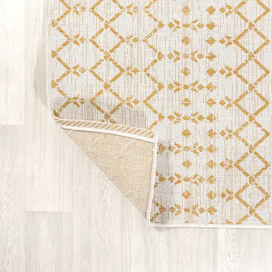 10' Cream And Yellow Trellis Indoor Outdoor Runner Rug Photo 9