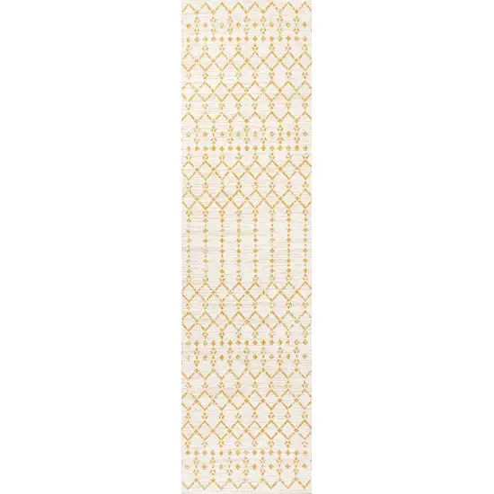 10' Cream And Yellow Trellis Indoor Outdoor Runner Rug Photo 1
