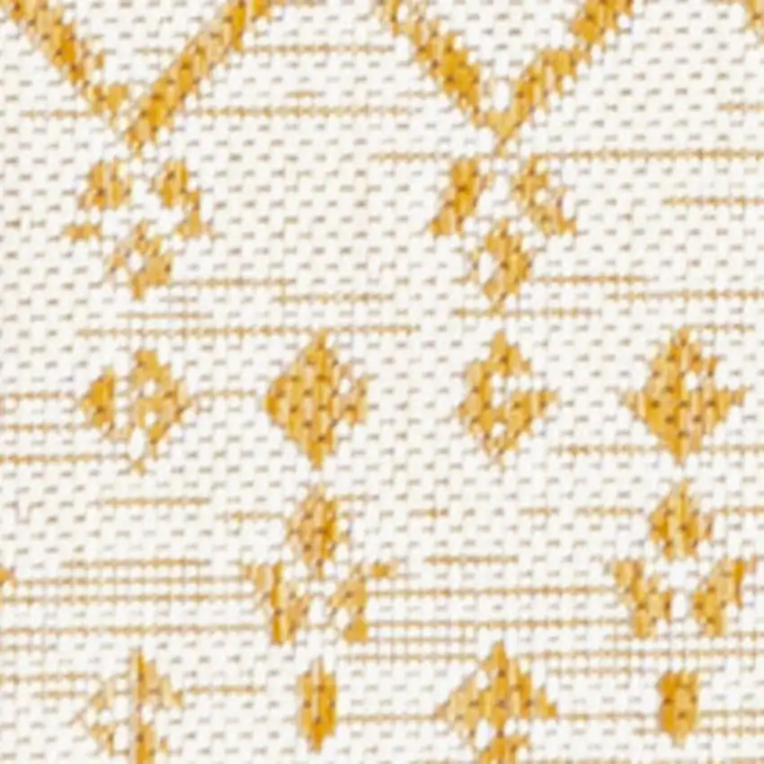 8' Cream And Yellow Trellis Indoor Outdoor Runner Rug Photo 2