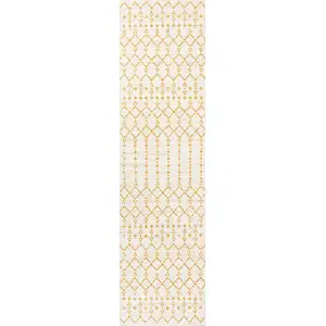 Photo of 8' Cream And Yellow Trellis Indoor Outdoor Runner Rug
