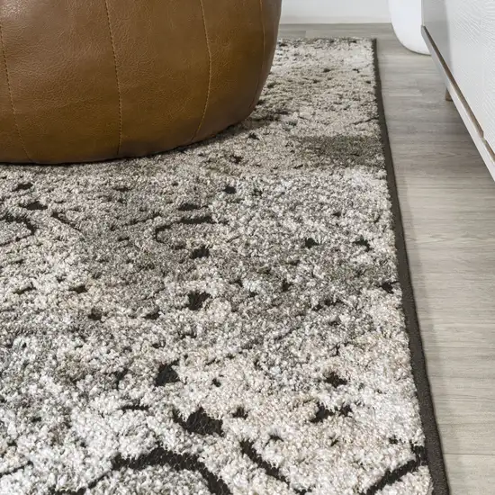 8' Cream Beige And Dark Gray Abstract Indoor Outdoor Runner Rug Photo 7