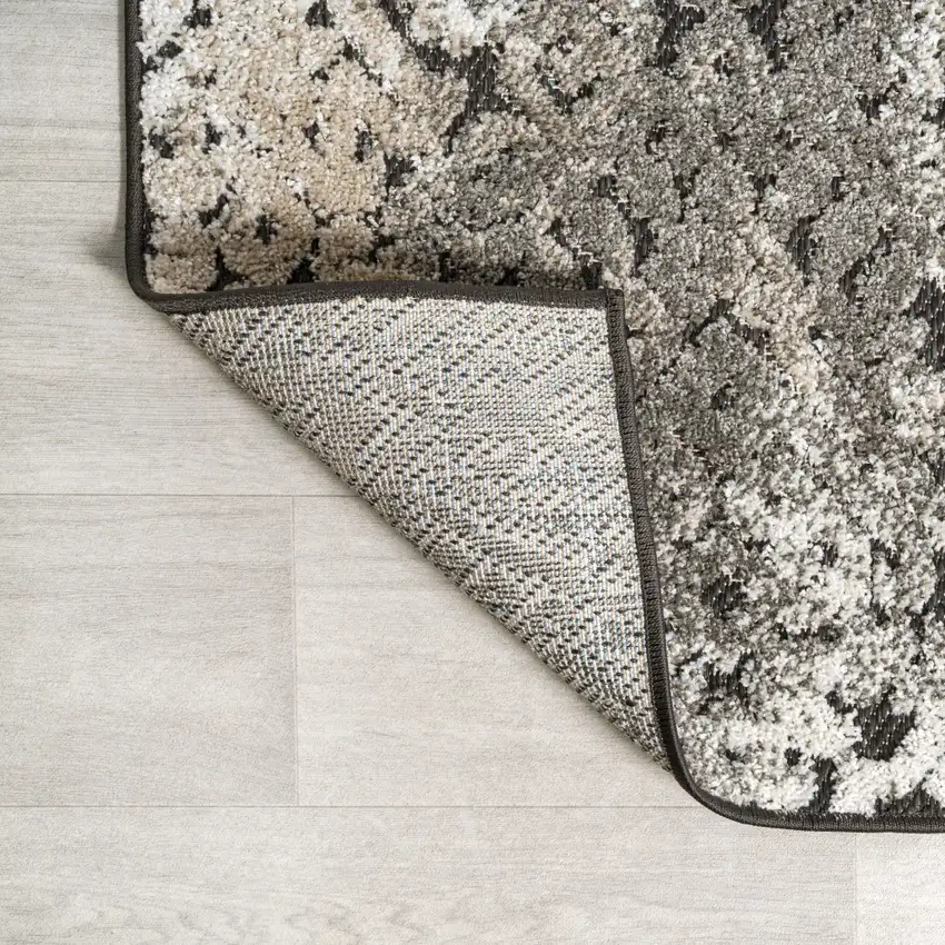 8' Cream Beige And Dark Gray Abstract Indoor Outdoor Runner Rug Photo 8