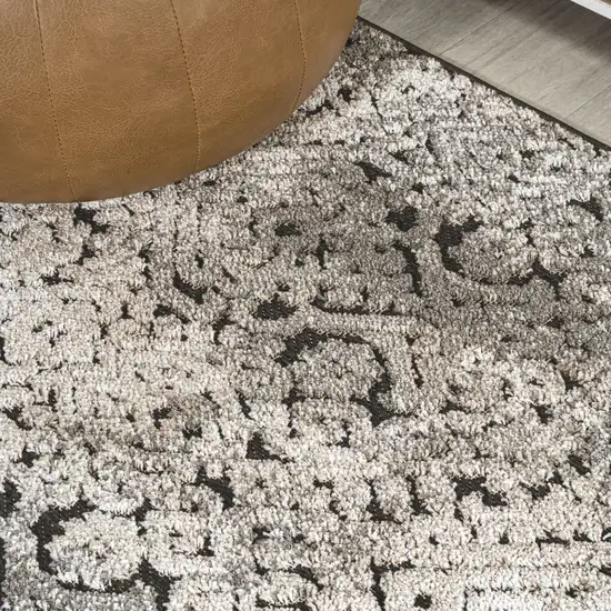 8' Cream Beige And Dark Gray Abstract Indoor Outdoor Runner Rug Photo 9