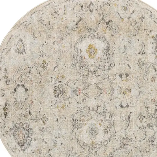 8' Cream Black And Yellow Floral Distressed Round Rug Photo 5