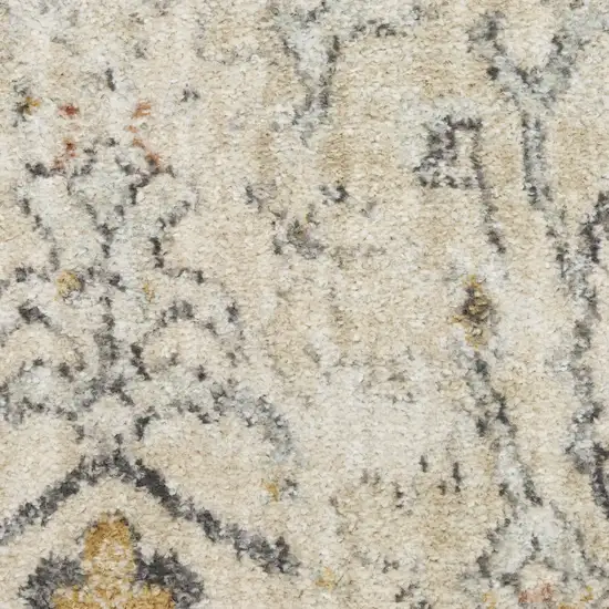 8' Cream Black And Yellow Floral Distressed Round Rug Photo 6