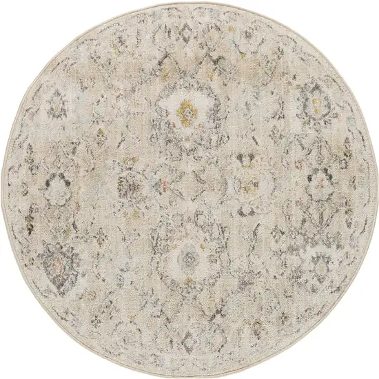 8' Cream Black And Yellow Floral Distressed Round Rug Photo 2