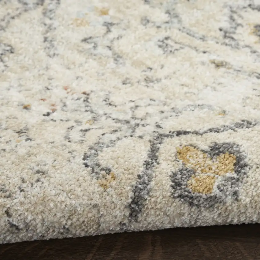 8' Cream Black And Yellow Floral Distressed Round Rug Photo 7