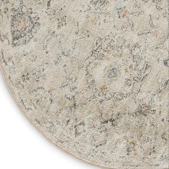 8' Cream Black And Yellow Floral Distressed Round Rug Photo 8
