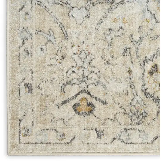 8' Cream Black And Yellow Floral Distressed Runner Rug Photo 9