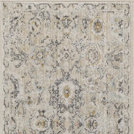8' Cream Black And Yellow Floral Distressed Runner Rug Photo 7
