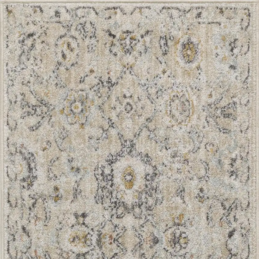 8' Cream Black And Yellow Floral Distressed Runner Rug Photo 3
