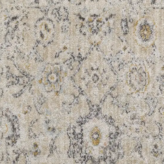 8' Cream Black And Yellow Floral Distressed Runner Rug Photo 6