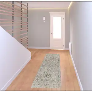 Photo of 8' Cream Black And Yellow Floral Distressed Runner Rug