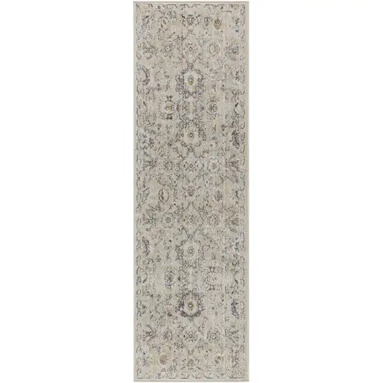 8' Cream Black And Yellow Floral Distressed Runner Rug Photo 2