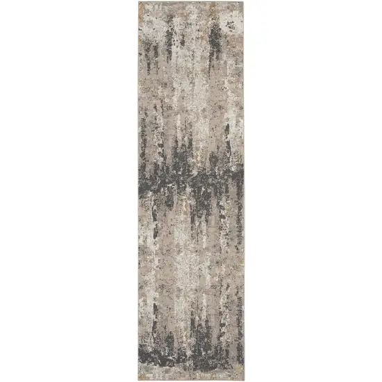 8' Cream Black and Gray Abstract Runner Rug Photo 9
