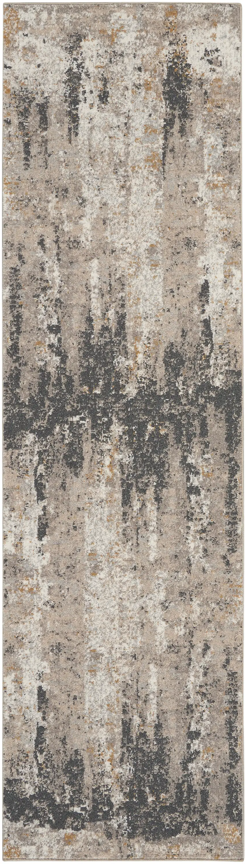 8' Cream Black and Gray Abstract Runner Rug Photo 9