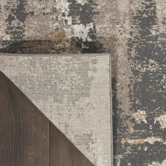 8' Cream Black and Gray Abstract Runner Rug Photo 9