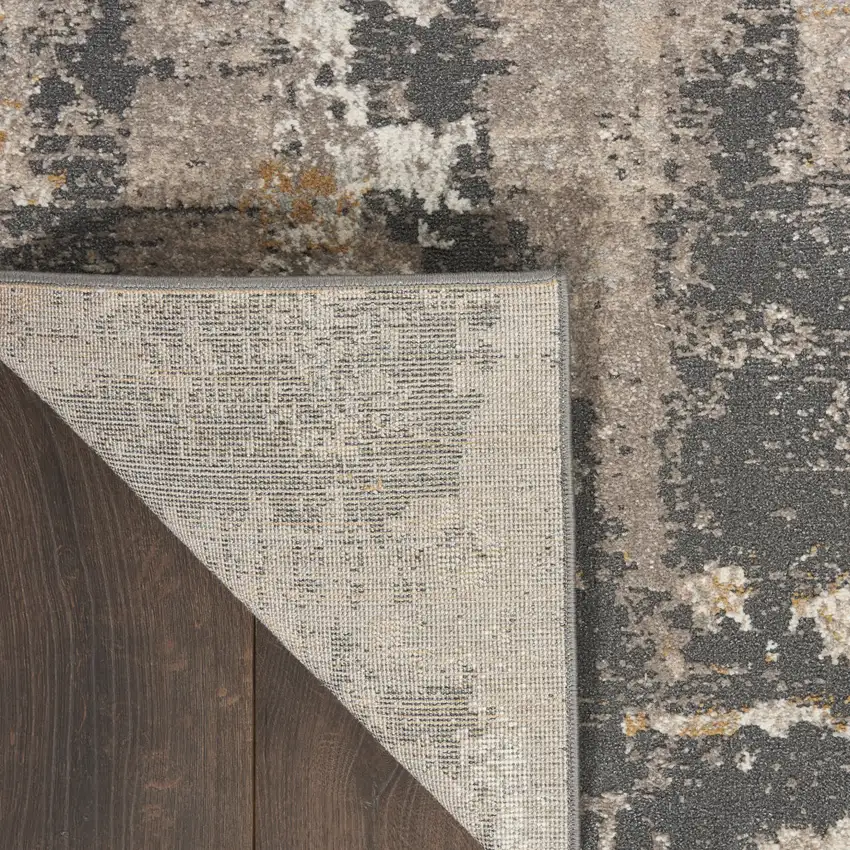 8' Cream Black and Gray Abstract Runner Rug Photo 9