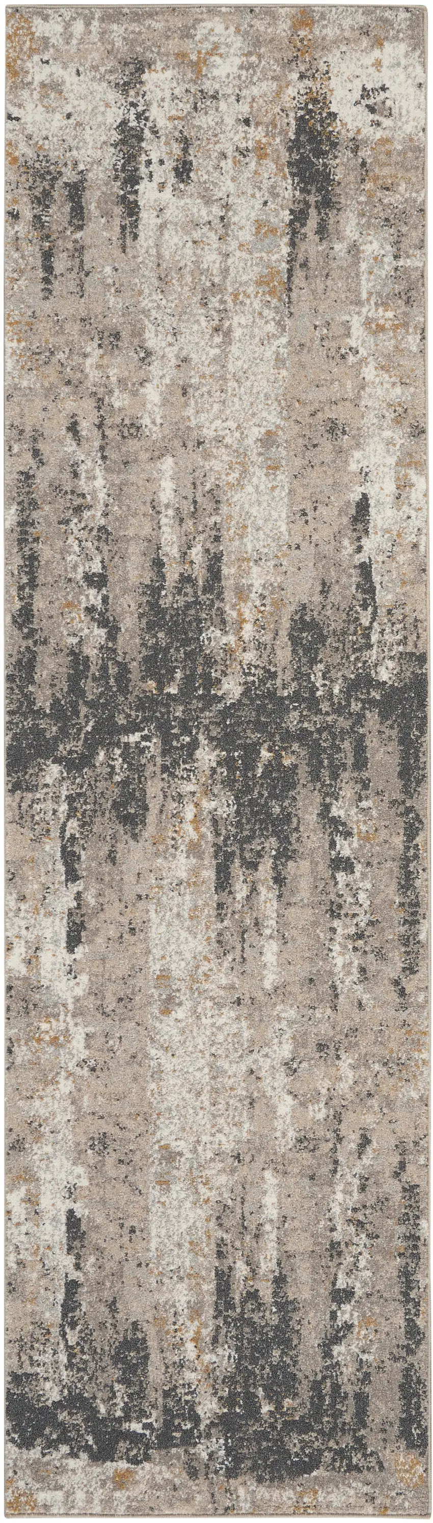 8' Cream Black and Gray Abstract Runner Rug Photo 2