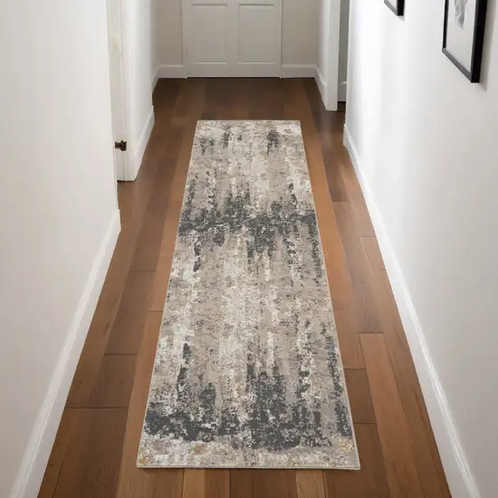 8' Cream Black and Gray Abstract Runner Rug Photo 1